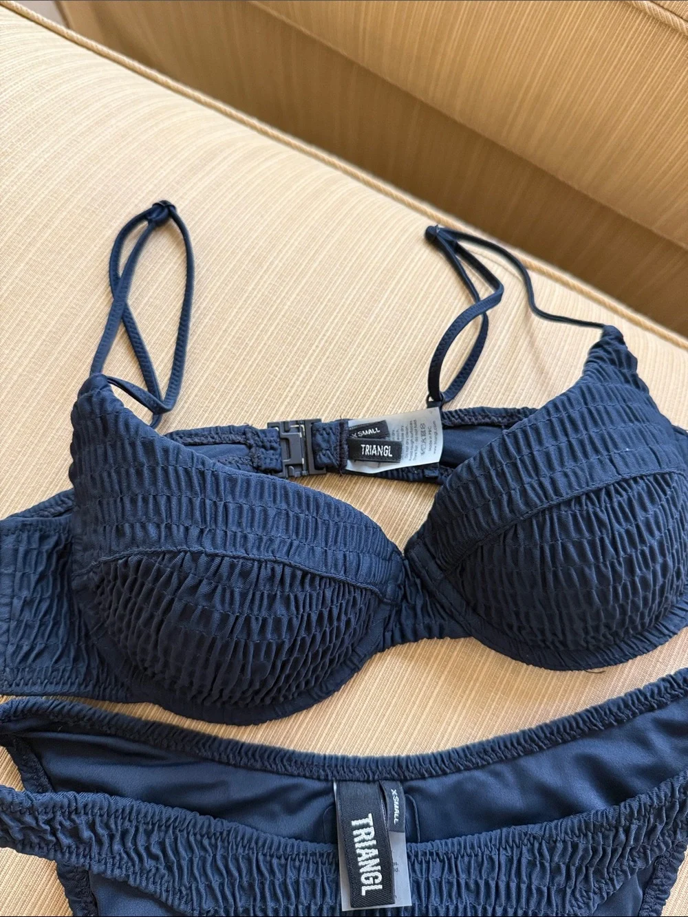 triangl swimwear Navy Smocked Textured Bikini Set